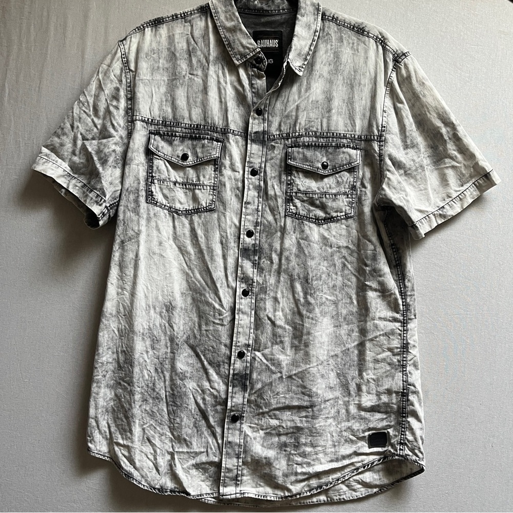 Bauhaus Men's Short Sleeve Washed Snap Up Shirt Size L